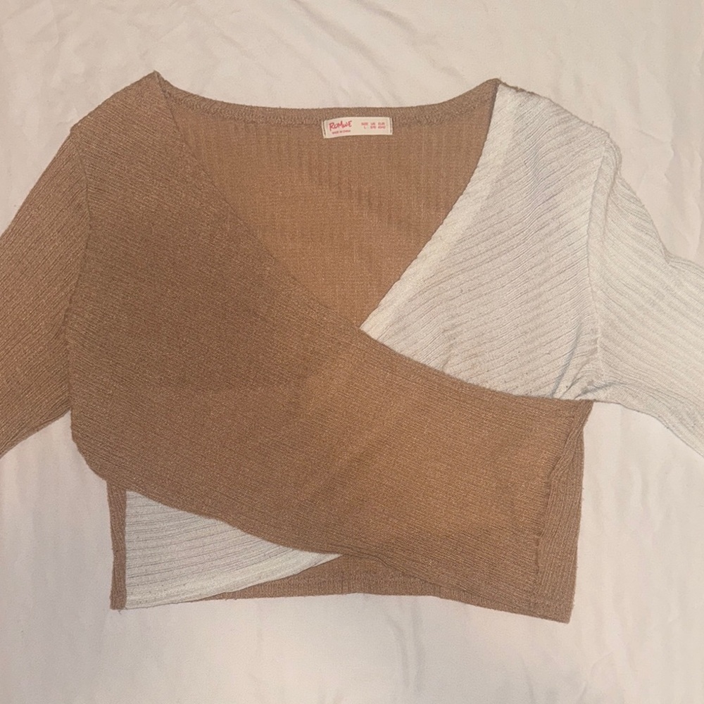 ROMWE Brown and White Long Sleeve Top